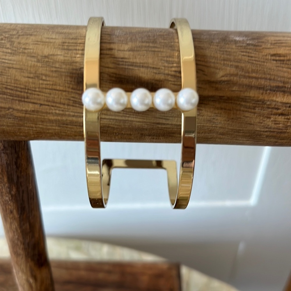 Gold Faux Pearl Cuff Bracelet